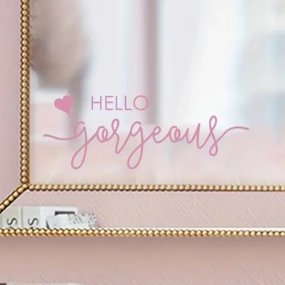 Hello Gorgeous Pink Mirror Decal Script Vinyl Wall Sticker Vanity Decor New
